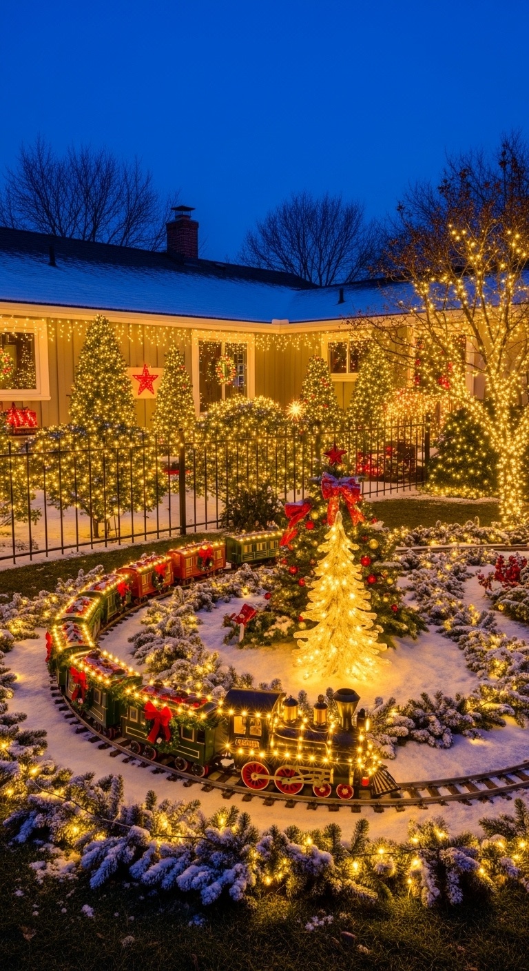 Animated train sets with twinkling lights