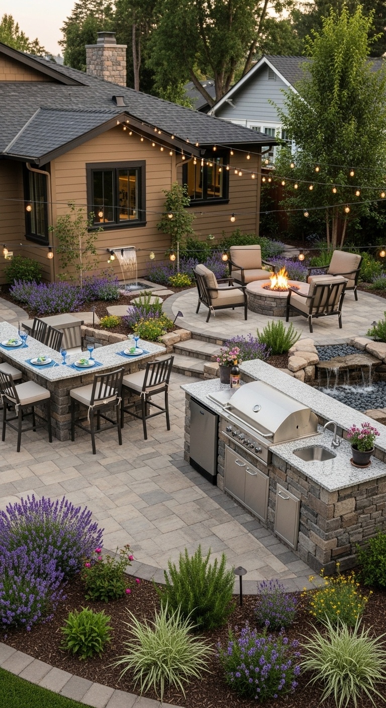 Include an outdoor kitchen or fire pit area to channel your inner backyard party guru