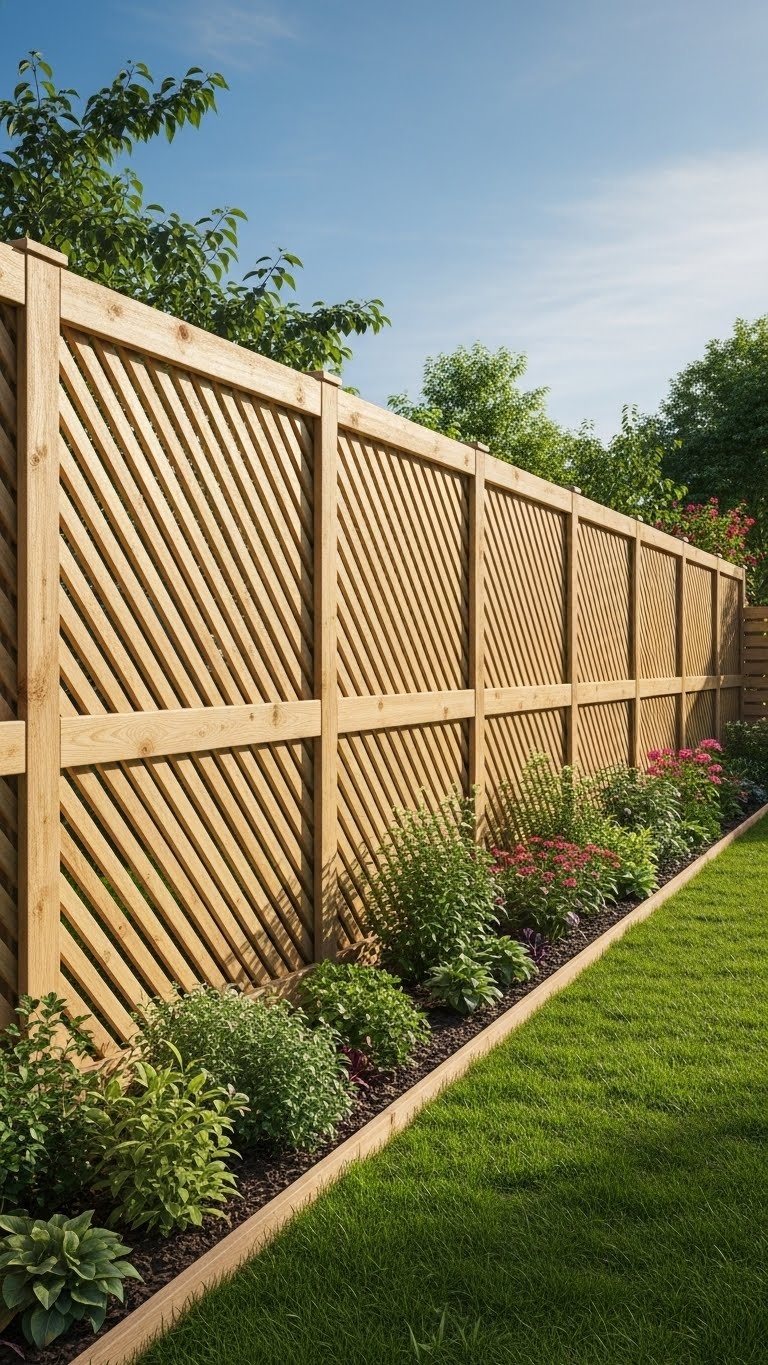 Rustic Wood Pallet Fence with Diagonal Slats for Extra Charm