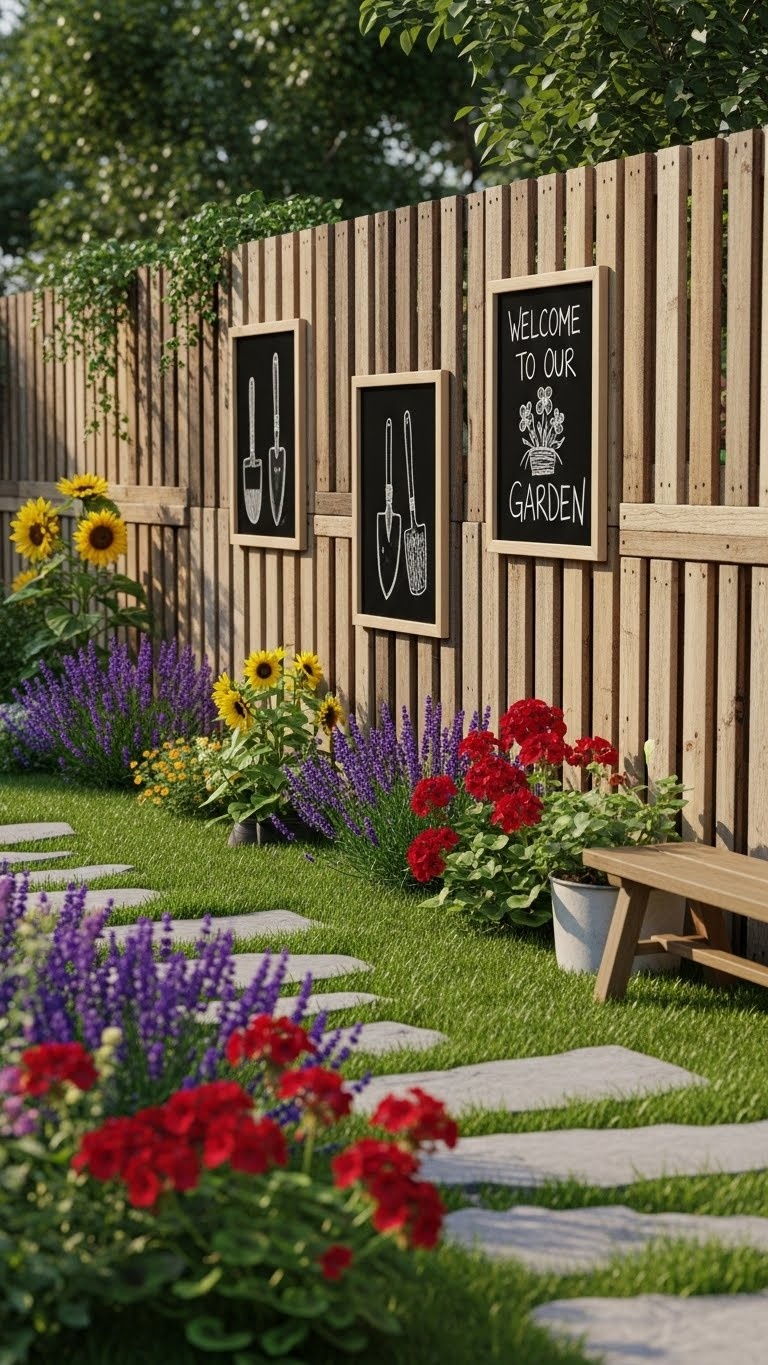 Pallet Fence with Chalkboard Panels for Backyard Game Scorekeeping and Artist In-Residence