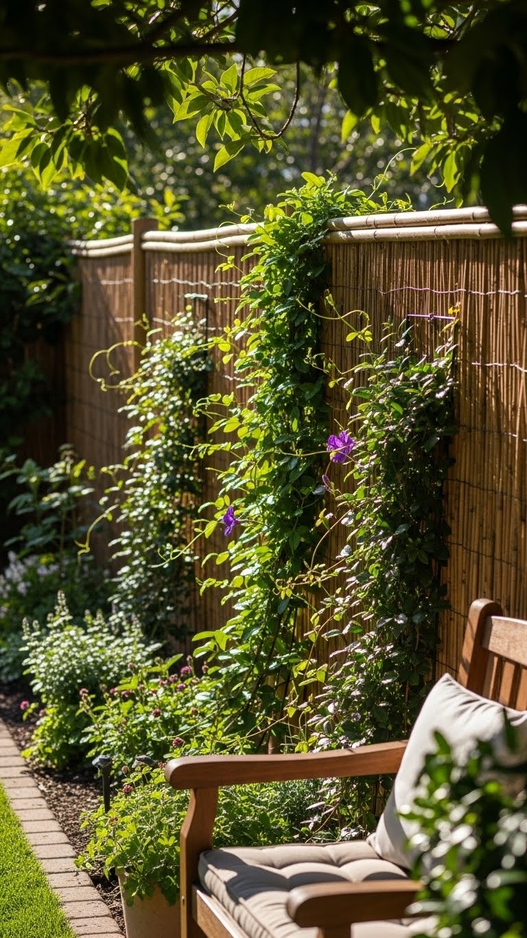 Bamboo Fence with Climbing Vines for a natural camo effect