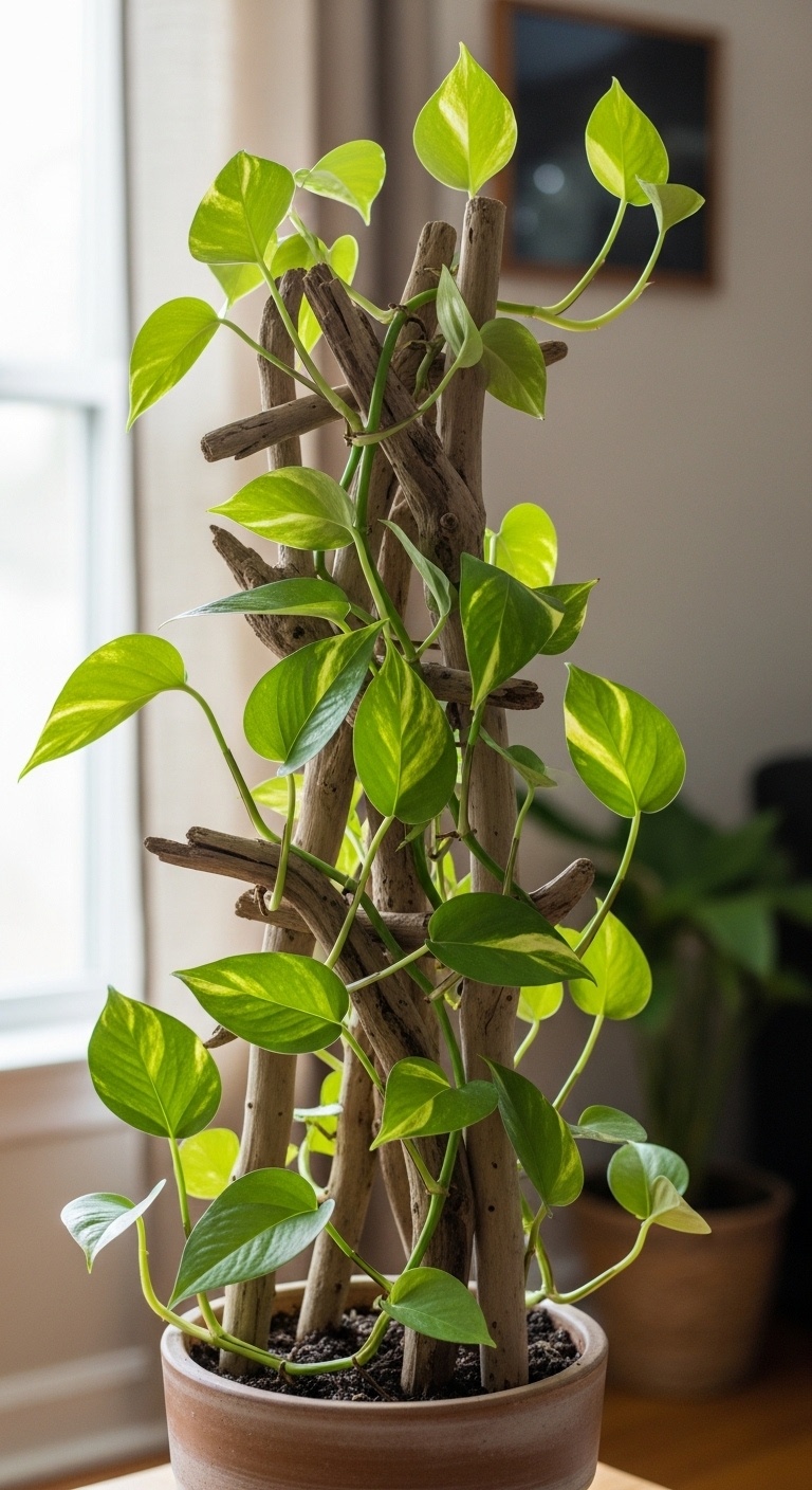 Incorporate driftwood branches as natural climbable sculptures next to your plant pot