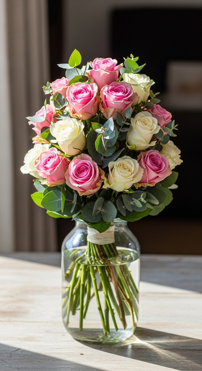 Classic rose and eucalyptus spiral bouquet