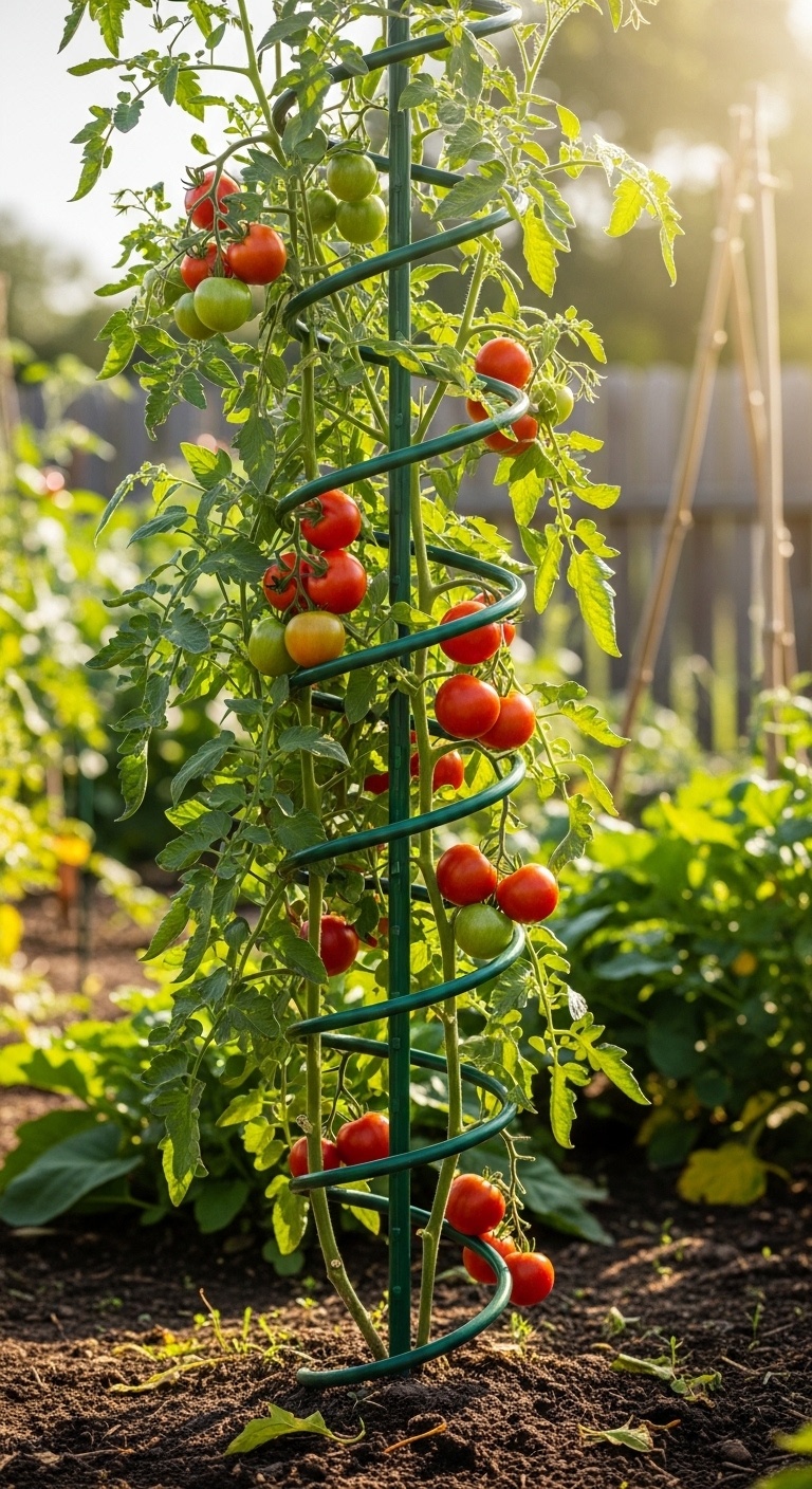 Spiral tomato trellis, perfect for your veggie diva plants
