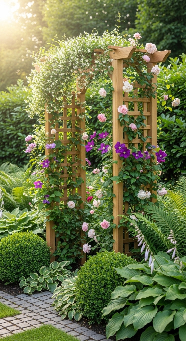 Cedar lattice trellis that ages like fine wine—beautifully