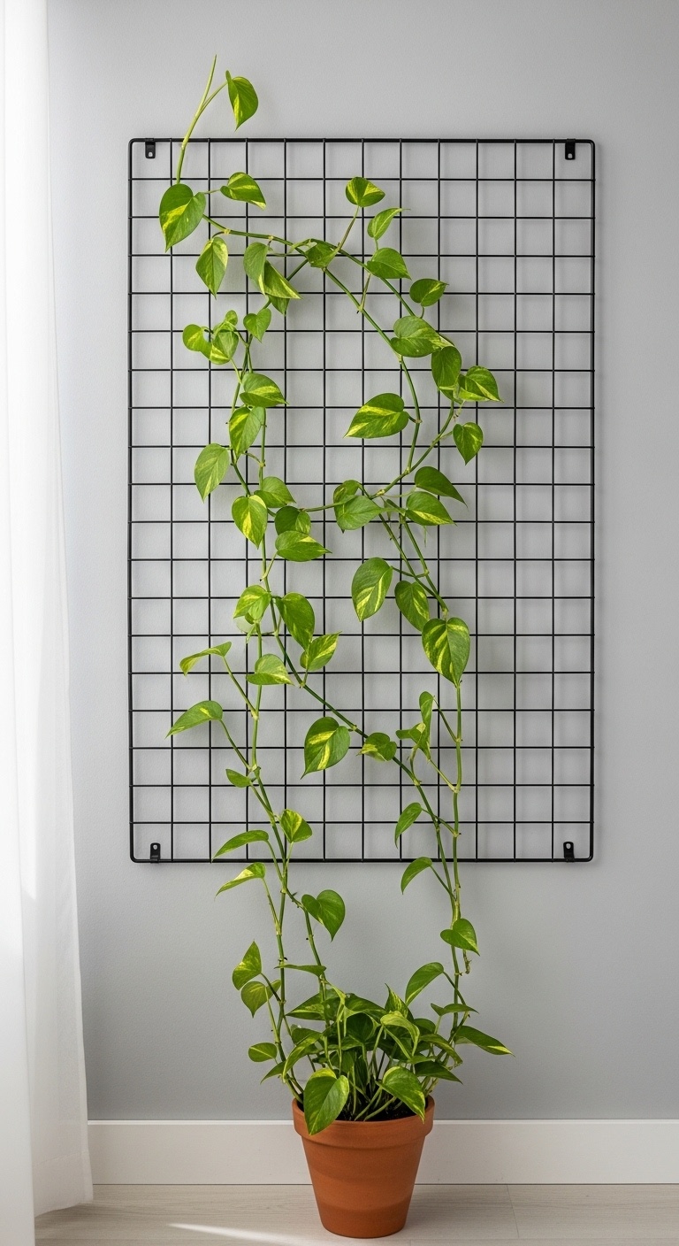 Hang a wire grid on the wall and weave vines through like a green Instagram filter