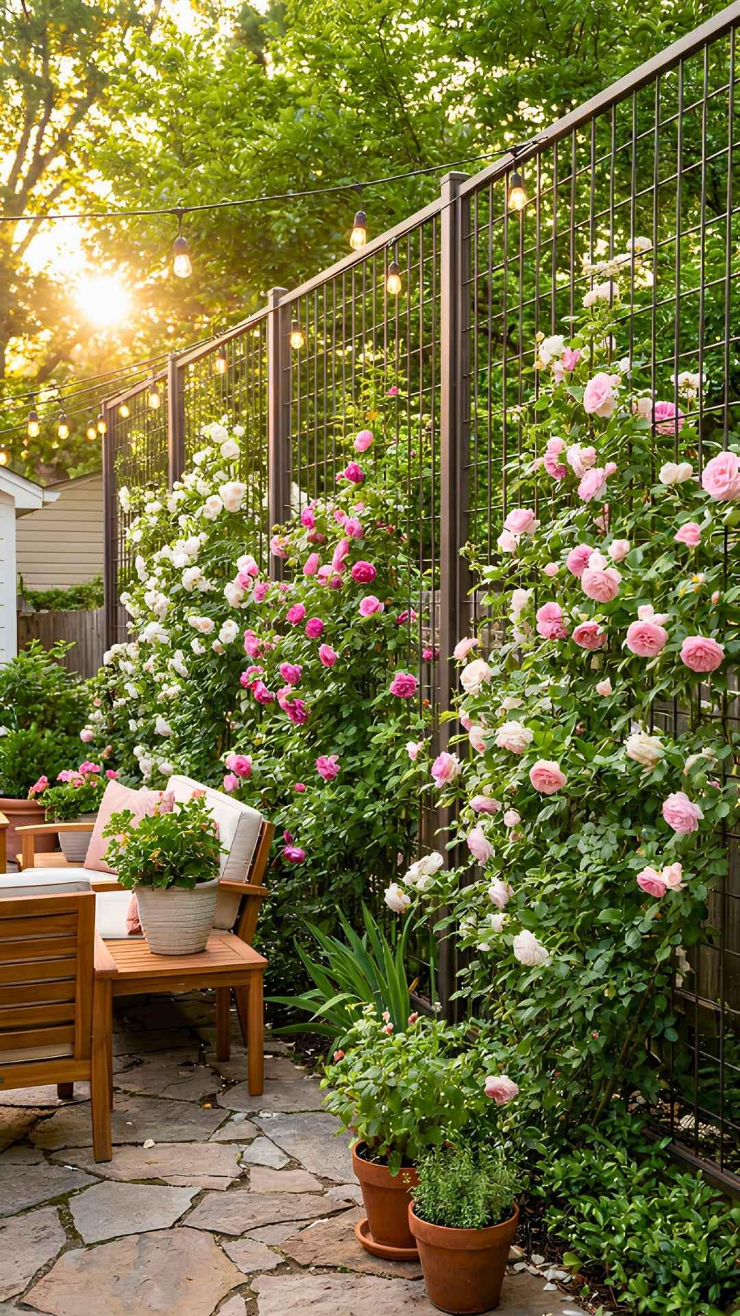 Cattle Panel Trellis Screen With Climbing Roses