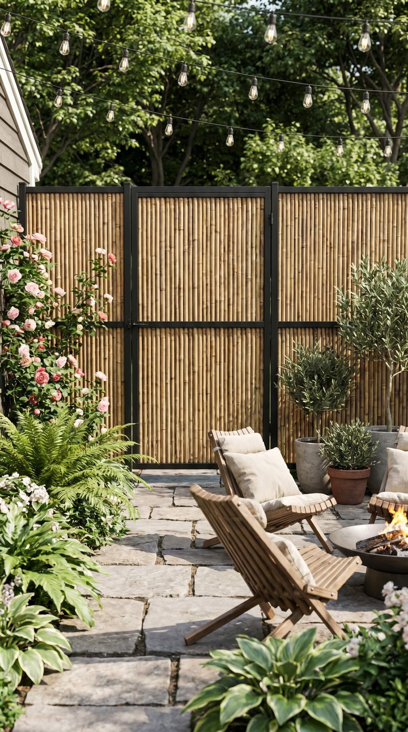 Bamboo Roll Screen In A Powder-Coated Steel Frame